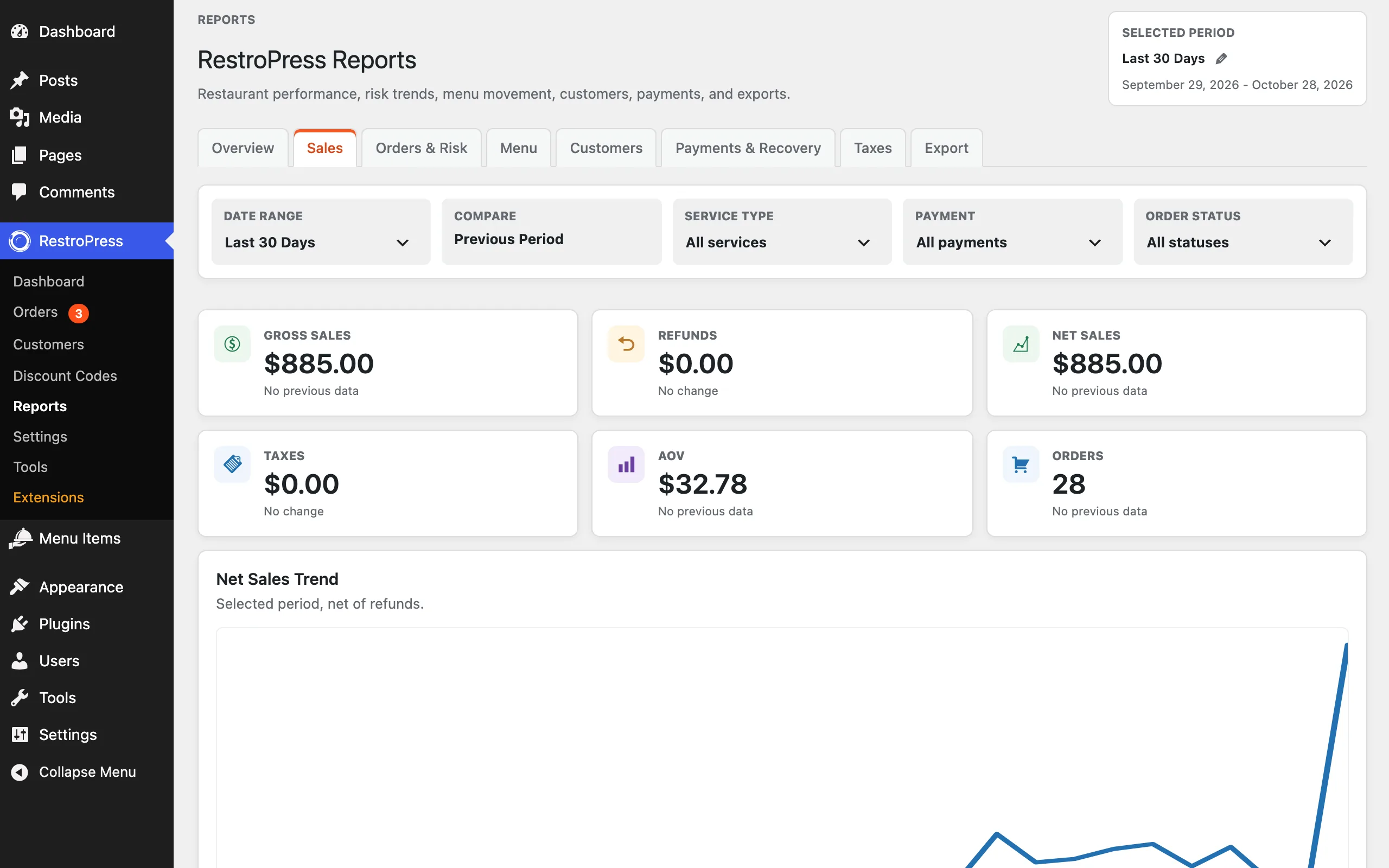 The Sales tab